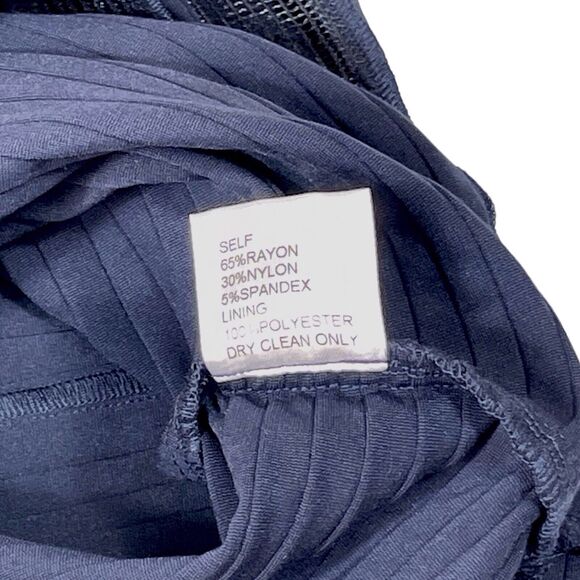 Tadashi Shoji Navy Pintuck Jersey Cocktail Dress Size Small V-Neck Mesh Hem NWT - Picture 14 of 15